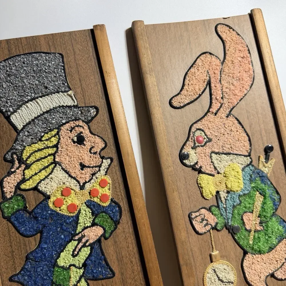 Set Vtg Gravel Art Alice Wonderland White Rabbit Mad Hatter Pictures 17